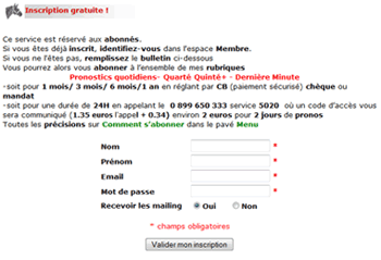 Formulaire d'inscription pronos